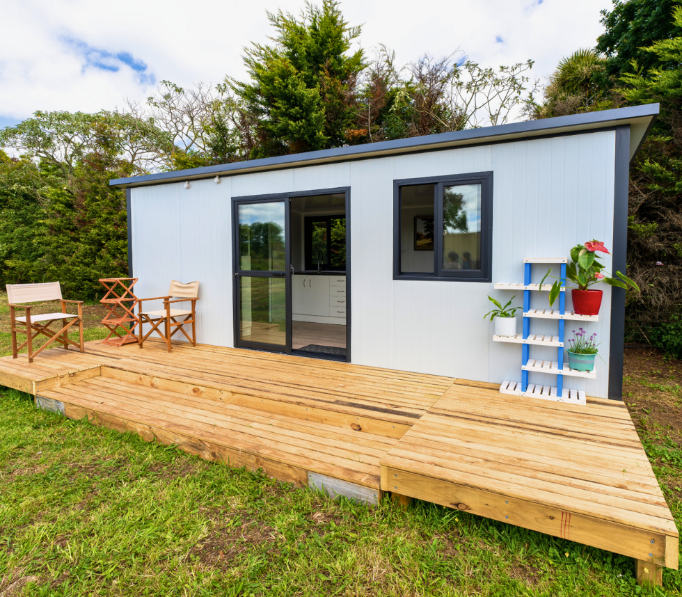 6.25m x 2.6m self-contained Sunrise Build cabin with timber deck