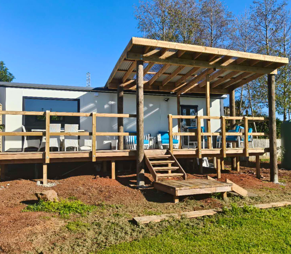 9.91m x 3m self-contained Sunrise Build cabin with large outdoor deck